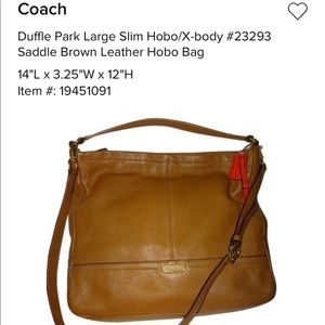 Coach duffel park saddle brown hobo bag